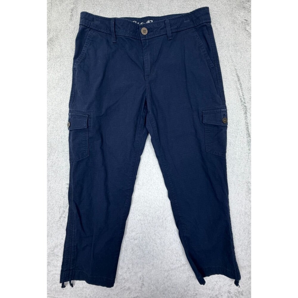 Eddie Bauer Crop Pants Women’s Navy Cargo Size 4 Stretch Cotton Drawstring Hem